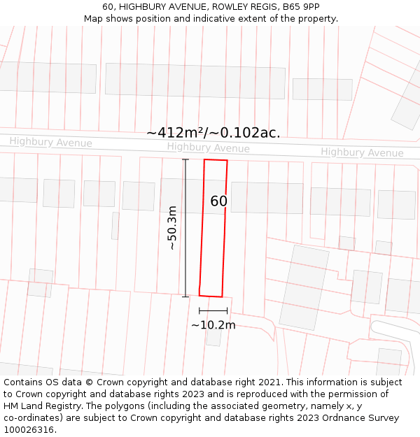 60, HIGHBURY AVENUE, ROWLEY REGIS, B65 9PP: Plot and title map