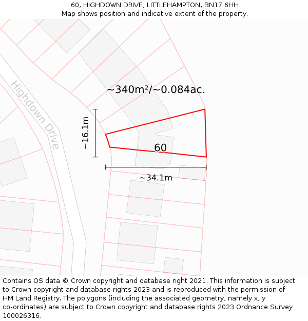 60, HIGHDOWN DRIVE, LITTLEHAMPTON, BN17 6HH: Plot and title map