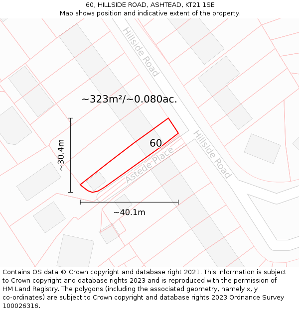 60, HILLSIDE ROAD, ASHTEAD, KT21 1SE: Plot and title map