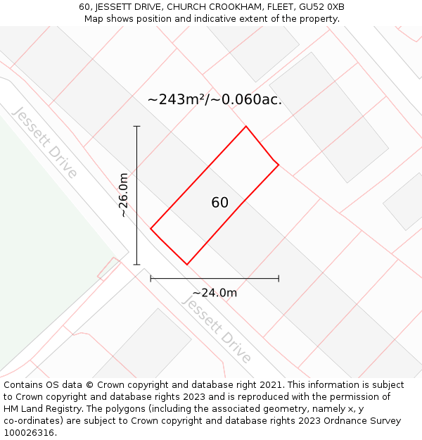 60, JESSETT DRIVE, CHURCH CROOKHAM, FLEET, GU52 0XB: Plot and title map