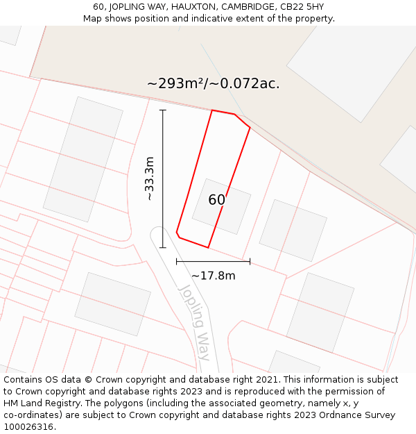 60, JOPLING WAY, HAUXTON, CAMBRIDGE, CB22 5HY: Plot and title map