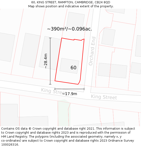 60, KING STREET, RAMPTON, CAMBRIDGE, CB24 8QD: Plot and title map