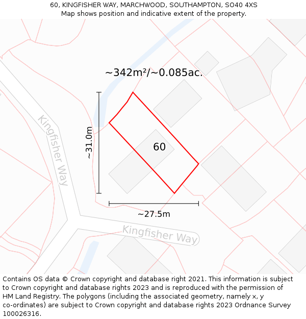 60, KINGFISHER WAY, MARCHWOOD, SOUTHAMPTON, SO40 4XS: Plot and title map