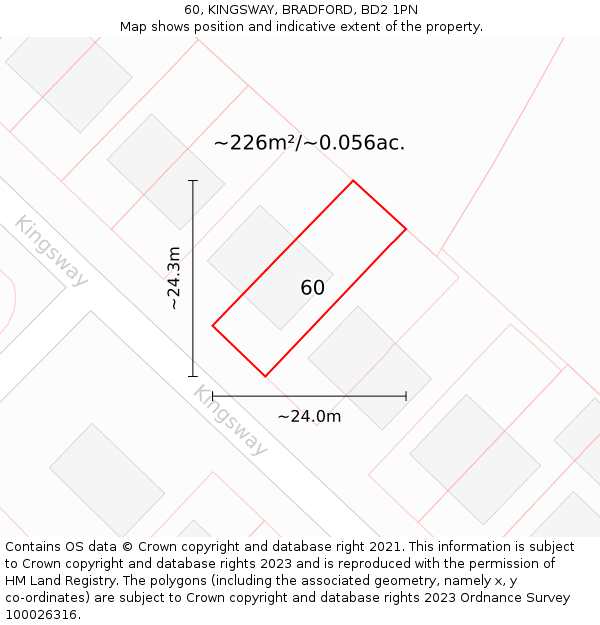 60, KINGSWAY, BRADFORD, BD2 1PN: Plot and title map