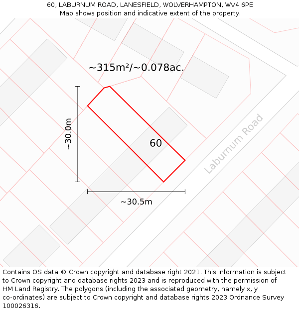 60, LABURNUM ROAD, LANESFIELD, WOLVERHAMPTON, WV4 6PE: Plot and title map