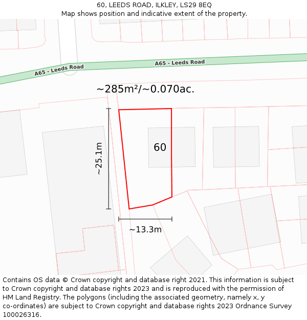 60, LEEDS ROAD, ILKLEY, LS29 8EQ: Plot and title map