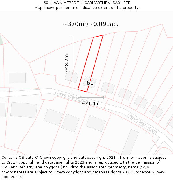 60, LLWYN MEREDITH, CARMARTHEN, SA31 1EF: Plot and title map