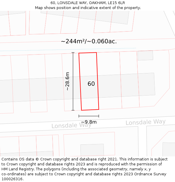 60, LONSDALE WAY, OAKHAM, LE15 6LR: Plot and title map