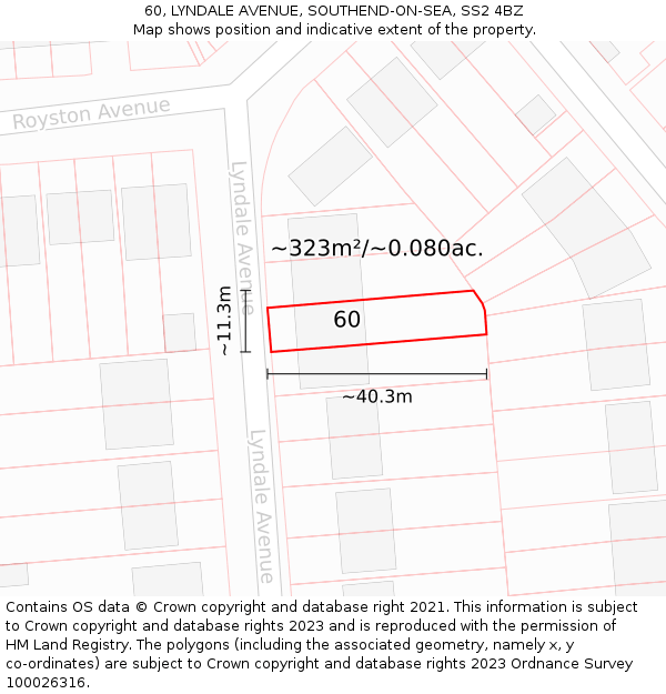 60, LYNDALE AVENUE, SOUTHEND-ON-SEA, SS2 4BZ: Plot and title map