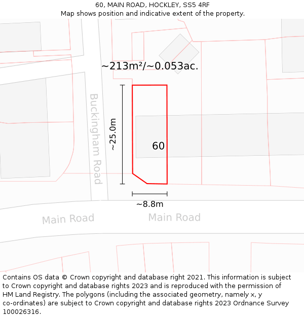 60, MAIN ROAD, HOCKLEY, SS5 4RF: Plot and title map