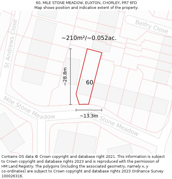 60, MILE STONE MEADOW, EUXTON, CHORLEY, PR7 6FD: Plot and title map