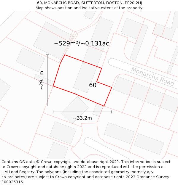 60, MONARCHS ROAD, SUTTERTON, BOSTON, PE20 2HJ: Plot and title map