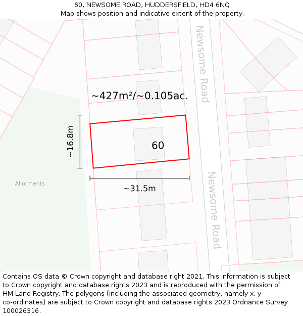 60, NEWSOME ROAD, HUDDERSFIELD, HD4 6NQ: Plot and title map