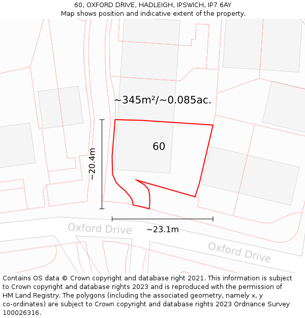 60, OXFORD DRIVE, HADLEIGH, IPSWICH, IP7 6AY: Plot and title map