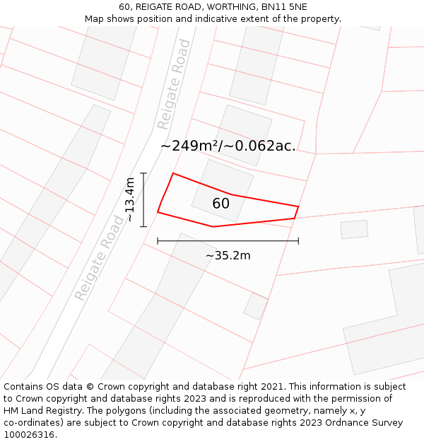 60, REIGATE ROAD, WORTHING, BN11 5NE: Plot and title map