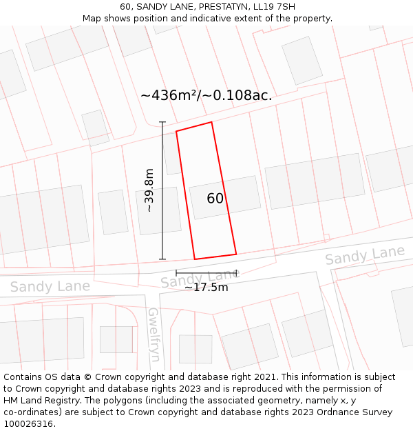 60, SANDY LANE, PRESTATYN, LL19 7SH: Plot and title map