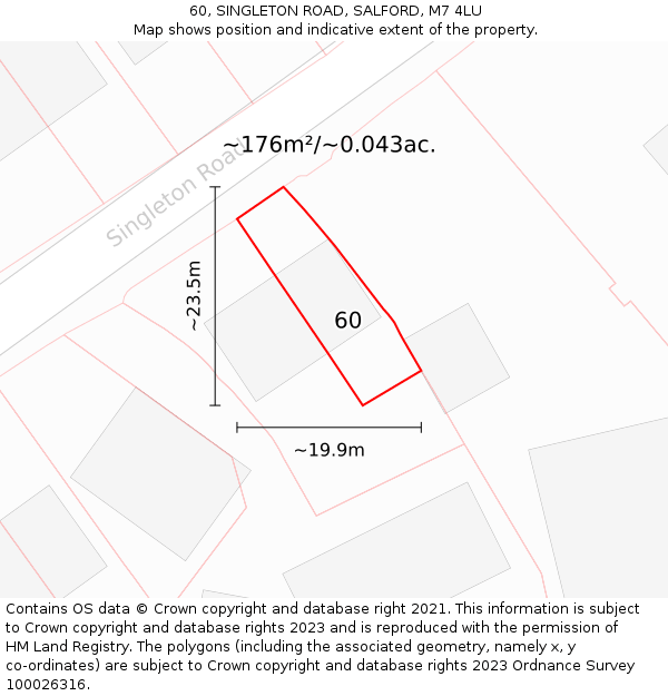 60, SINGLETON ROAD, SALFORD, M7 4LU: Plot and title map