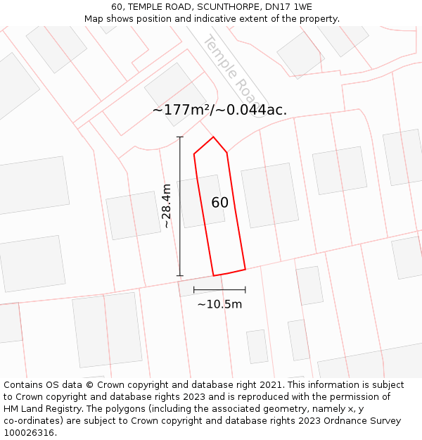60, TEMPLE ROAD, SCUNTHORPE, DN17 1WE: Plot and title map