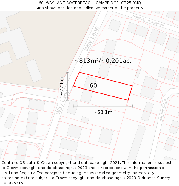 60, WAY LANE, WATERBEACH, CAMBRIDGE, CB25 9NQ: Plot and title map