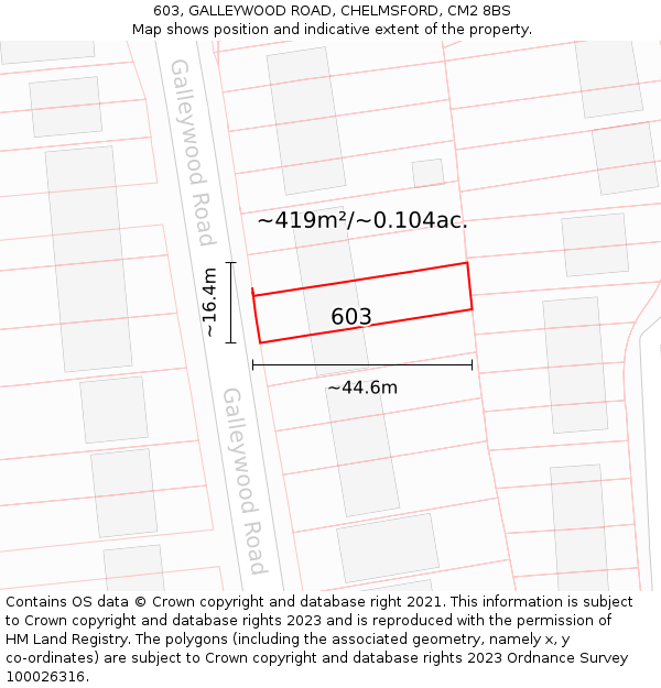 603, GALLEYWOOD ROAD, CHELMSFORD, CM2 8BS: Plot and title map