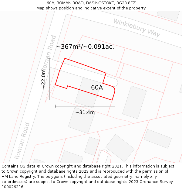 60A, ROMAN ROAD, BASINGSTOKE, RG23 8EZ: Plot and title map