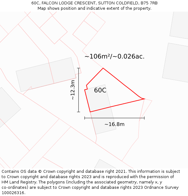 60C, FALCON LODGE CRESCENT, SUTTON COLDFIELD, B75 7RB: Plot and title map