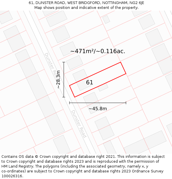 61, DUNSTER ROAD, WEST BRIDGFORD, NOTTINGHAM, NG2 6JE: Plot and title map