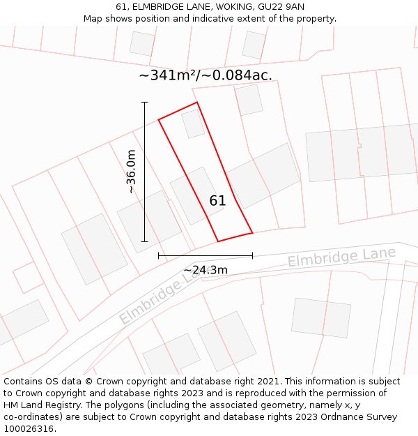 61, ELMBRIDGE LANE, WOKING, GU22 9AN: Plot and title map