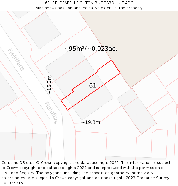 61, FIELDFARE, LEIGHTON BUZZARD, LU7 4DG: Plot and title map