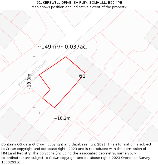 61, KERSWELL DRIVE, SHIRLEY, SOLIHULL, B90 4PE: Plot and title map