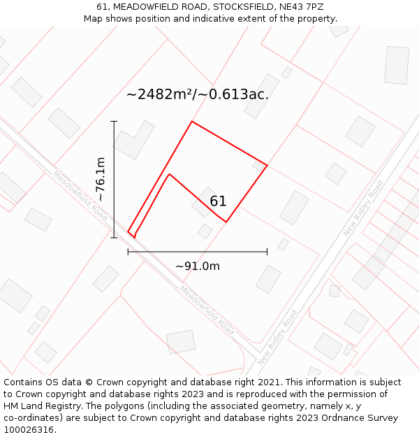 61, MEADOWFIELD ROAD, STOCKSFIELD, NE43 7PZ: Plot and title map