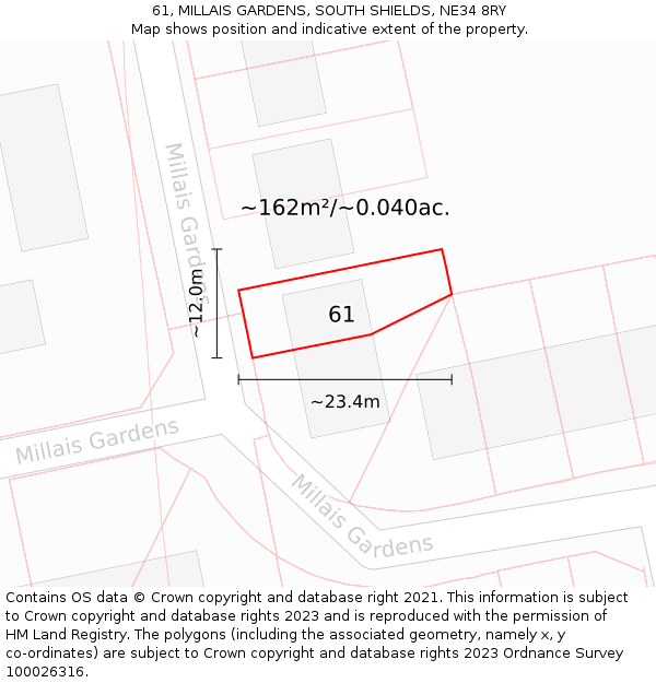 61, MILLAIS GARDENS, SOUTH SHIELDS, NE34 8RY: Plot and title map