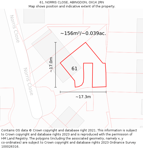 61, NORRIS CLOSE, ABINGDON, OX14 2RN: Plot and title map