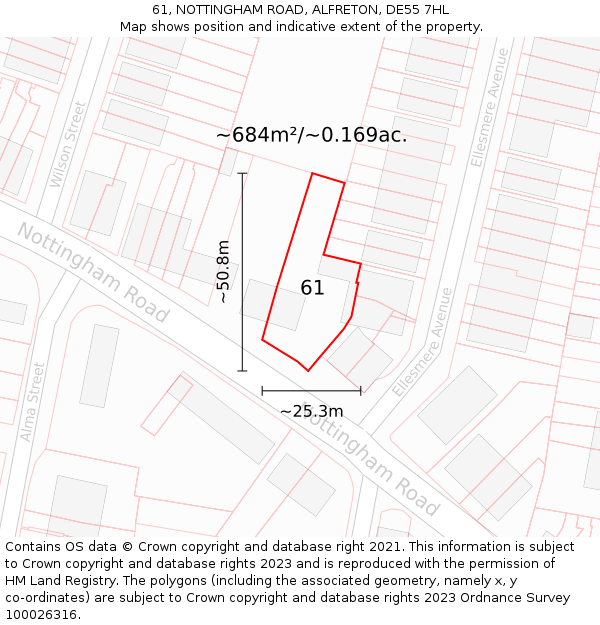 61, NOTTINGHAM ROAD, ALFRETON, DE55 7HL: Plot and title map