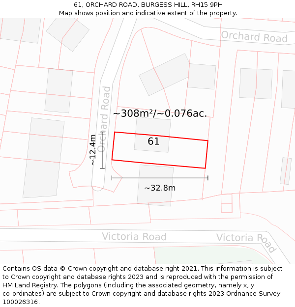 61, ORCHARD ROAD, BURGESS HILL, RH15 9PH: Plot and title map