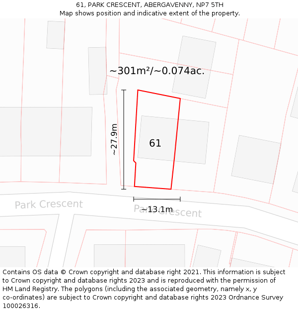 61, PARK CRESCENT, ABERGAVENNY, NP7 5TH: Plot and title map