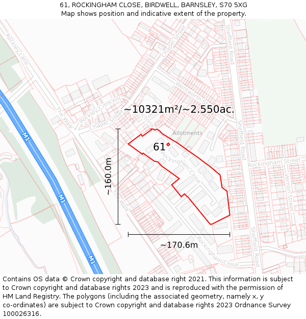 61, ROCKINGHAM CLOSE, BIRDWELL, BARNSLEY, S70 5XG: Plot and title map