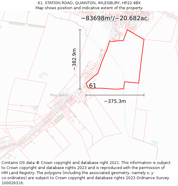 61, STATION ROAD, QUAINTON, AYLESBURY, HP22 4BX: Plot and title map