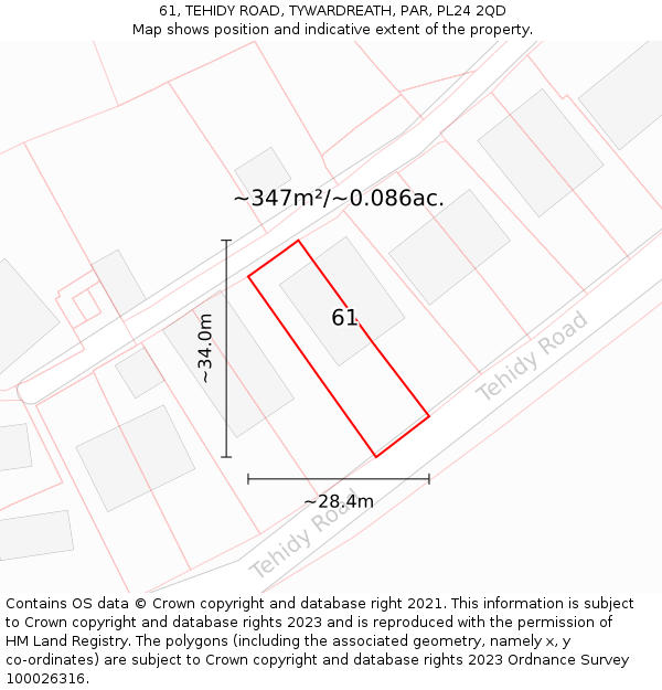 61, TEHIDY ROAD, TYWARDREATH, PAR, PL24 2QD: Plot and title map