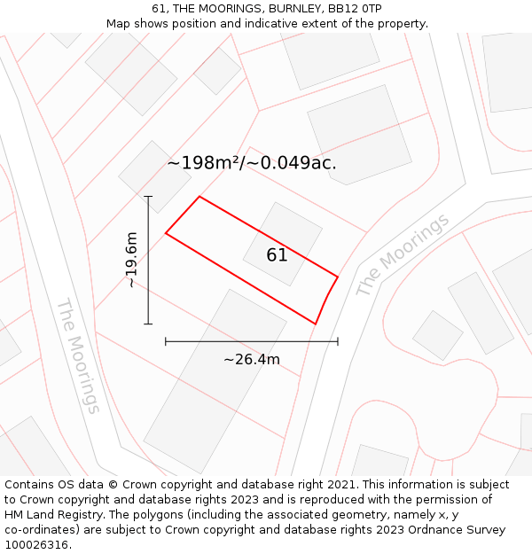 61, THE MOORINGS, BURNLEY, BB12 0TP: Plot and title map