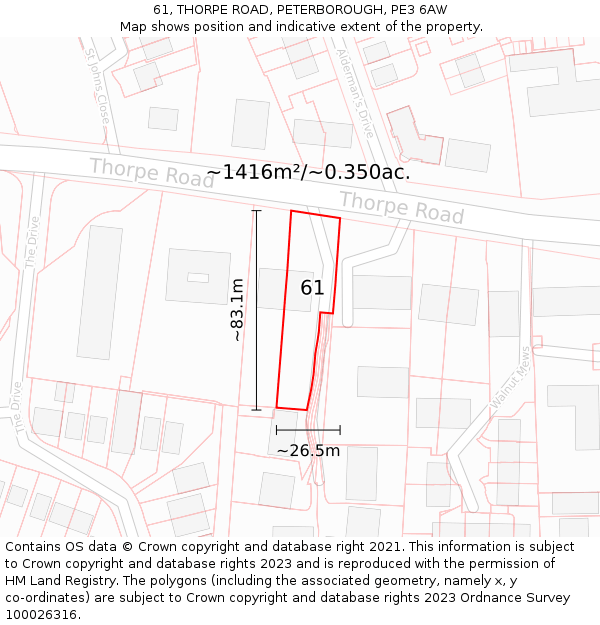 61, THORPE ROAD, PETERBOROUGH, PE3 6AW: Plot and title map