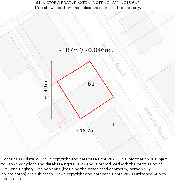 61, VICTORIA ROAD, PINXTON, NOTTINGHAM, NG16 6NE: Plot and title map