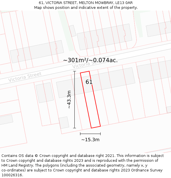 61, VICTORIA STREET, MELTON MOWBRAY, LE13 0AR: Plot and title map