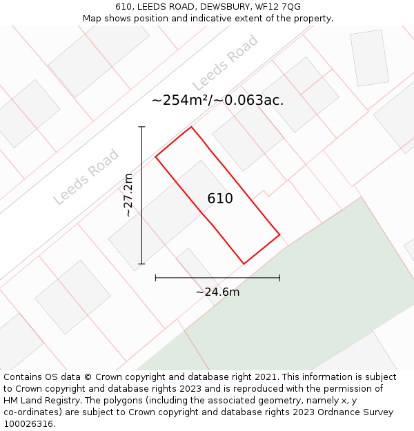 610, LEEDS ROAD, DEWSBURY, WF12 7QG: Plot and title map