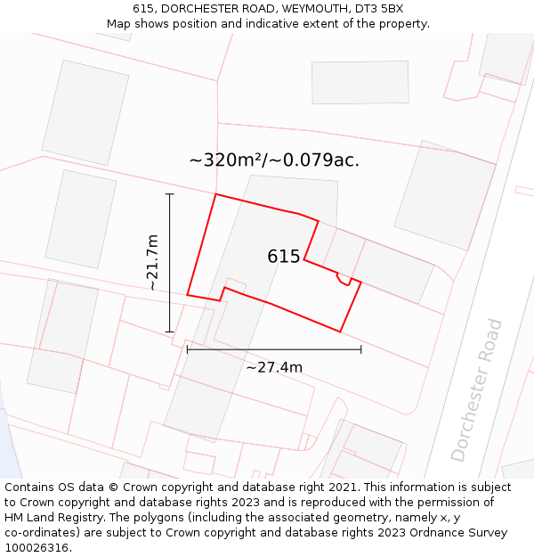 615, DORCHESTER ROAD, WEYMOUTH, DT3 5BX: Plot and title map