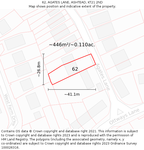 62, AGATES LANE, ASHTEAD, KT21 2ND: Plot and title map