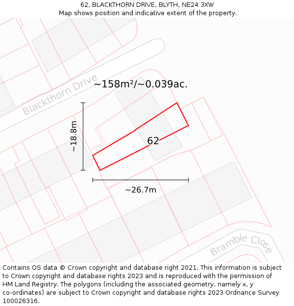 62, BLACKTHORN DRIVE, BLYTH, NE24 3XW: Plot and title map