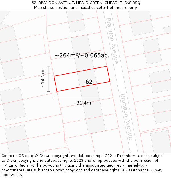 62, BRANDON AVENUE, HEALD GREEN, CHEADLE, SK8 3SQ: Plot and title map