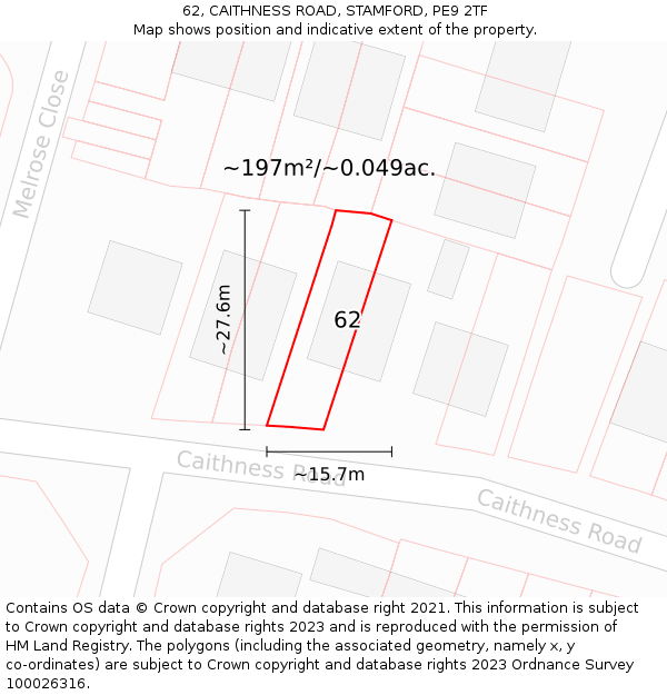 62, CAITHNESS ROAD, STAMFORD, PE9 2TF: Plot and title map