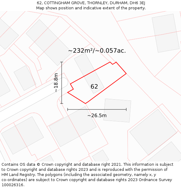 62, COTTINGHAM GROVE, THORNLEY, DURHAM, DH6 3EJ: Plot and title map